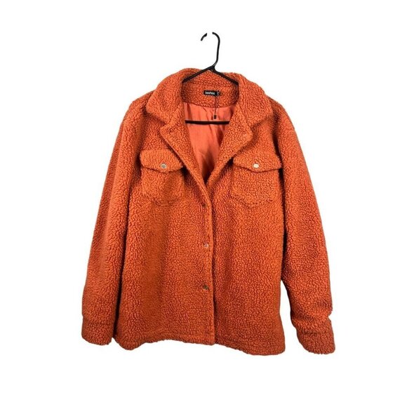 Boohoo Jackets & Blazers - Boohoo Women's Orange Teddy Coat